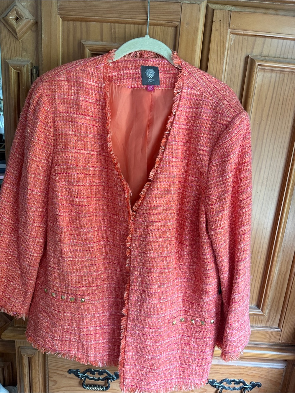 Vince Camuto Blazer Womens 20W Pink Coral Tweed Jacket Preppy Academia Mature
